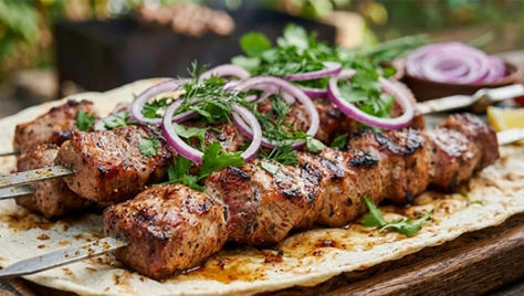 Очень вкусный и сочный шашлык от кафе «Три льва» со скидкой до 50%!